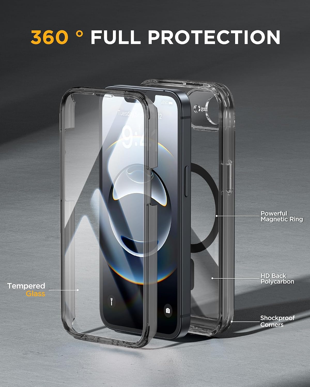 Miracase for iPhone 17e Case & iPhone 16e Case, Full-Body Phone with Built-in Glass Screen Protector, [Magnetic with MagSafe] Military Drop Proof 17 E/ 16 E Cover, Clear Black