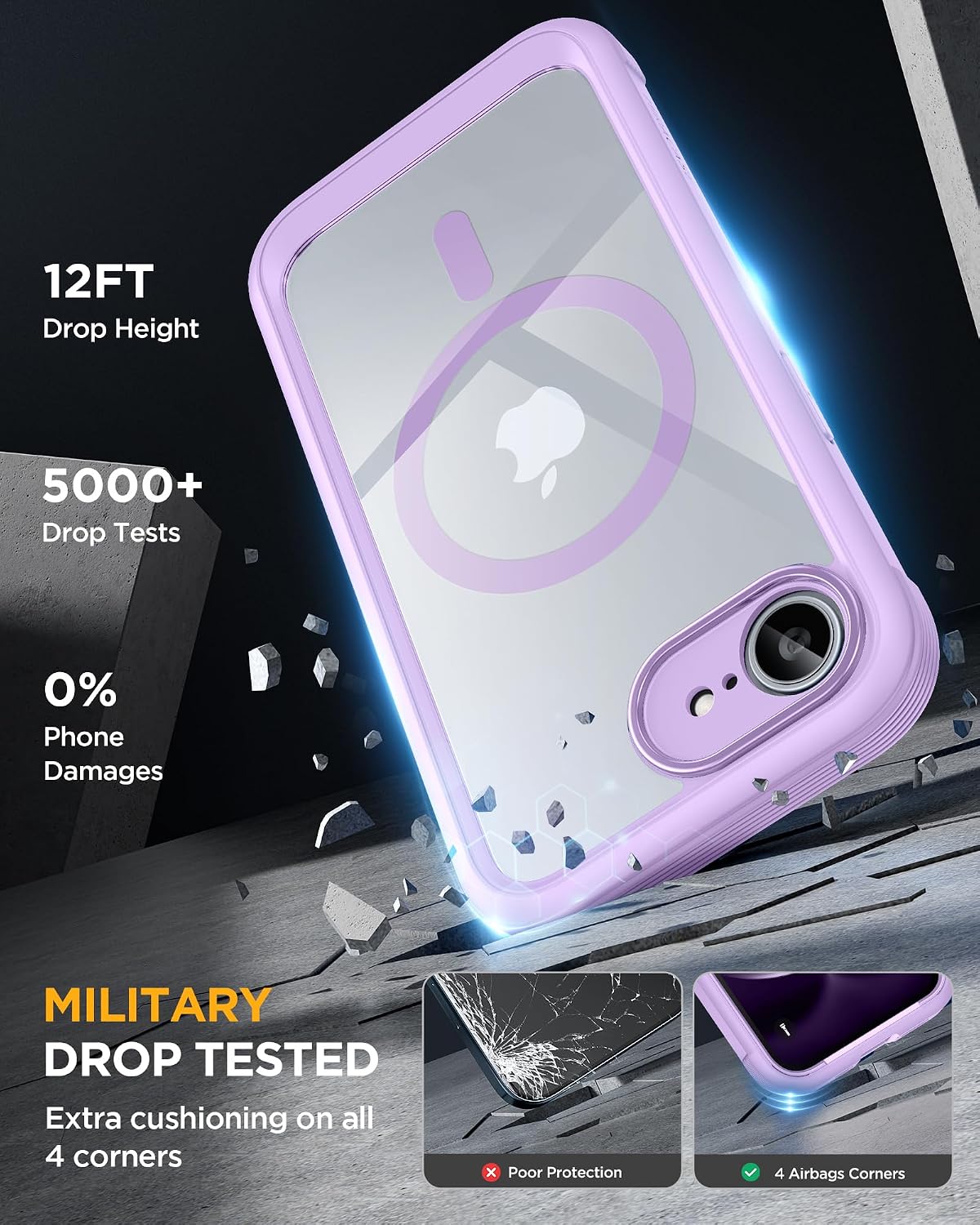 Miracase for iPhone 17e Case & iPhone 16e Case, Full-Body Phone with Built-in Glass Screen Protector, [Magnetic with MagSafe] Military Drop Proof 17 E/ 16 E Cover Bumper 6.1 inch, Purple