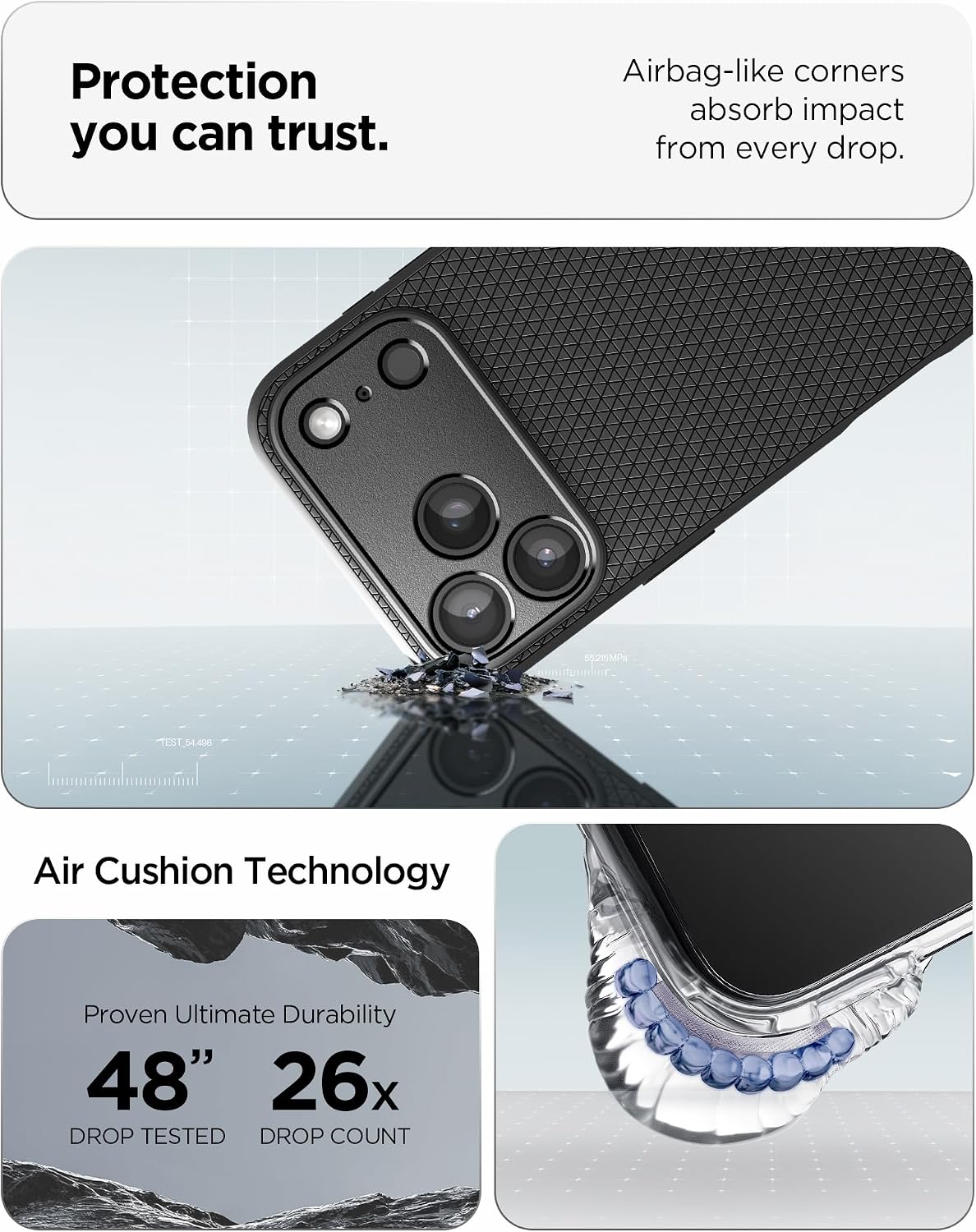 Spigen for iPhone 17 Pro Case, Liquid Air [TPU Covered Camera Control] [No Magnet Ring] [Military-Grade Protection] - Matte Black