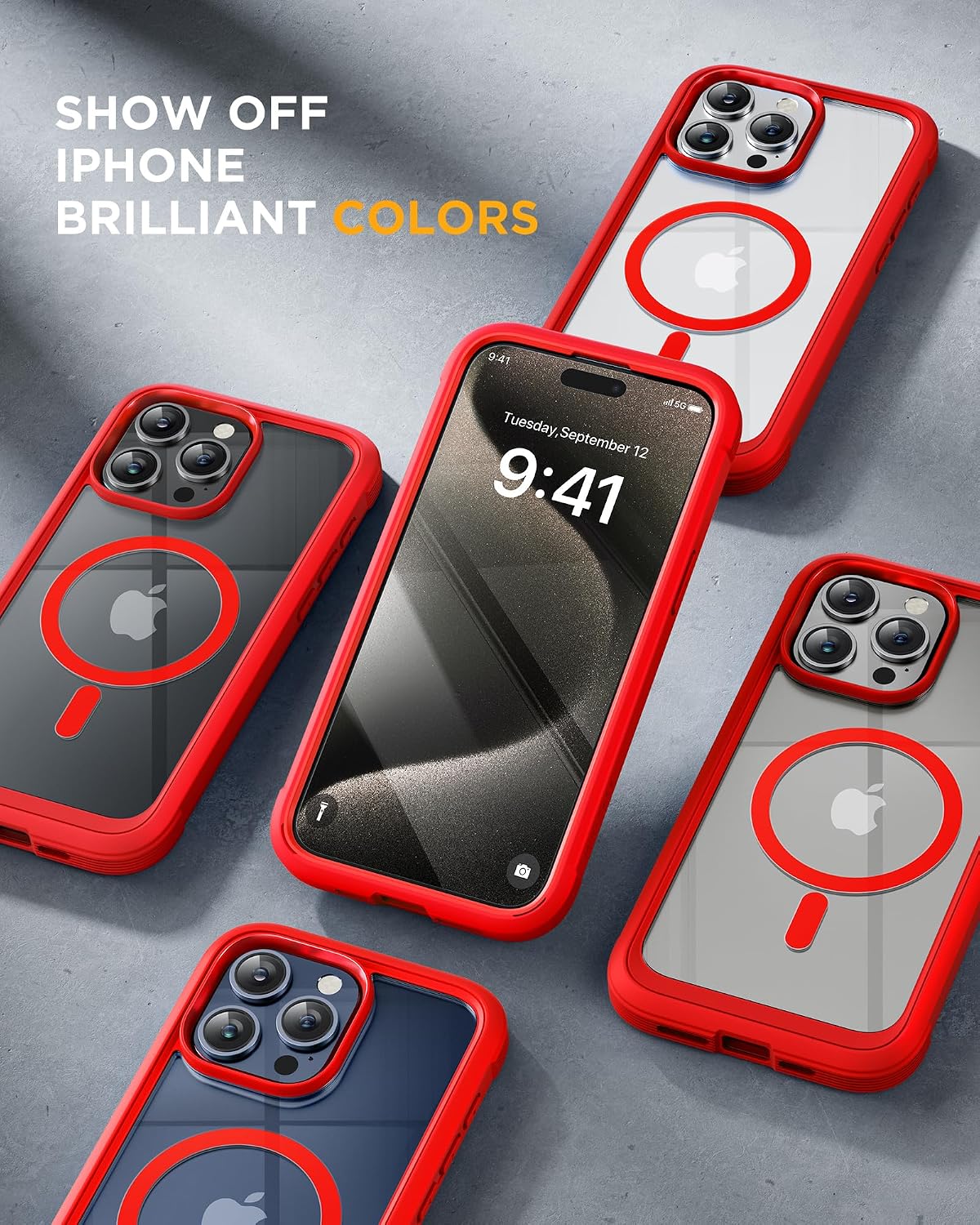 81Lo-30RB0L._AC_SL1500_ Miracase Magnetic for iPhone 15 Pro Case Full-Body Bumper Phone case with Built-in Glass Screen Protector& Camera Protector, Military Drop Proof 15 Pro Cover, Magnetic Red