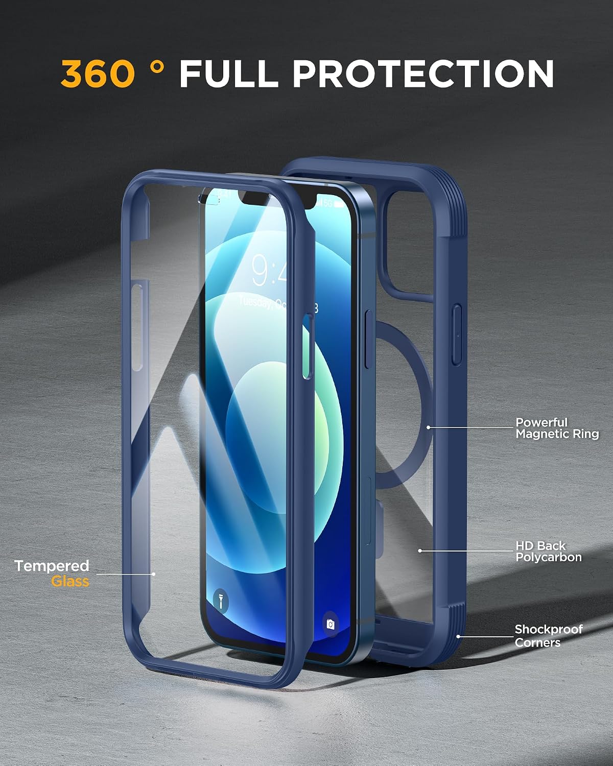 Miracase Magnetic for iPhone 12 mini Case, [360 Full-Body Protection & Complete Camera Guard], Drop & Scratch-Resistant, Shockproof, Stylish Clear iPhone Case, iPhone 12 mini Cover, Blue
