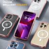 Miracase Magnetic for iPhone 13 Pro Max Case 6.7 inch, (Compatible with MagSafe) Upgrade Full-Body Clear Phone Bumper Case with Built-in 9H Tempered Glass Screen Protector, Magnetic Clear Pink