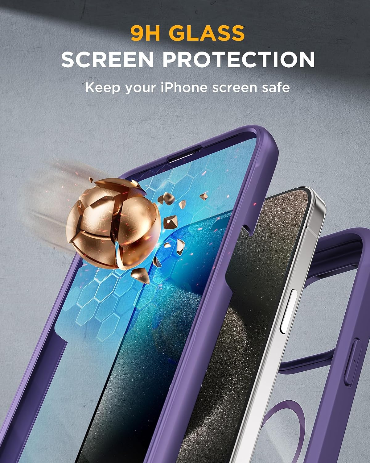 Miracase Magnetic for iPhone 15 Pro Max Case 6.7'' [Compatible with Magsafe] Full-Body Drop Proof Phone Case for iPhone 15 ProMax with Built-in 9H Tempered Glass Screen Protector,Magnetic Purple
