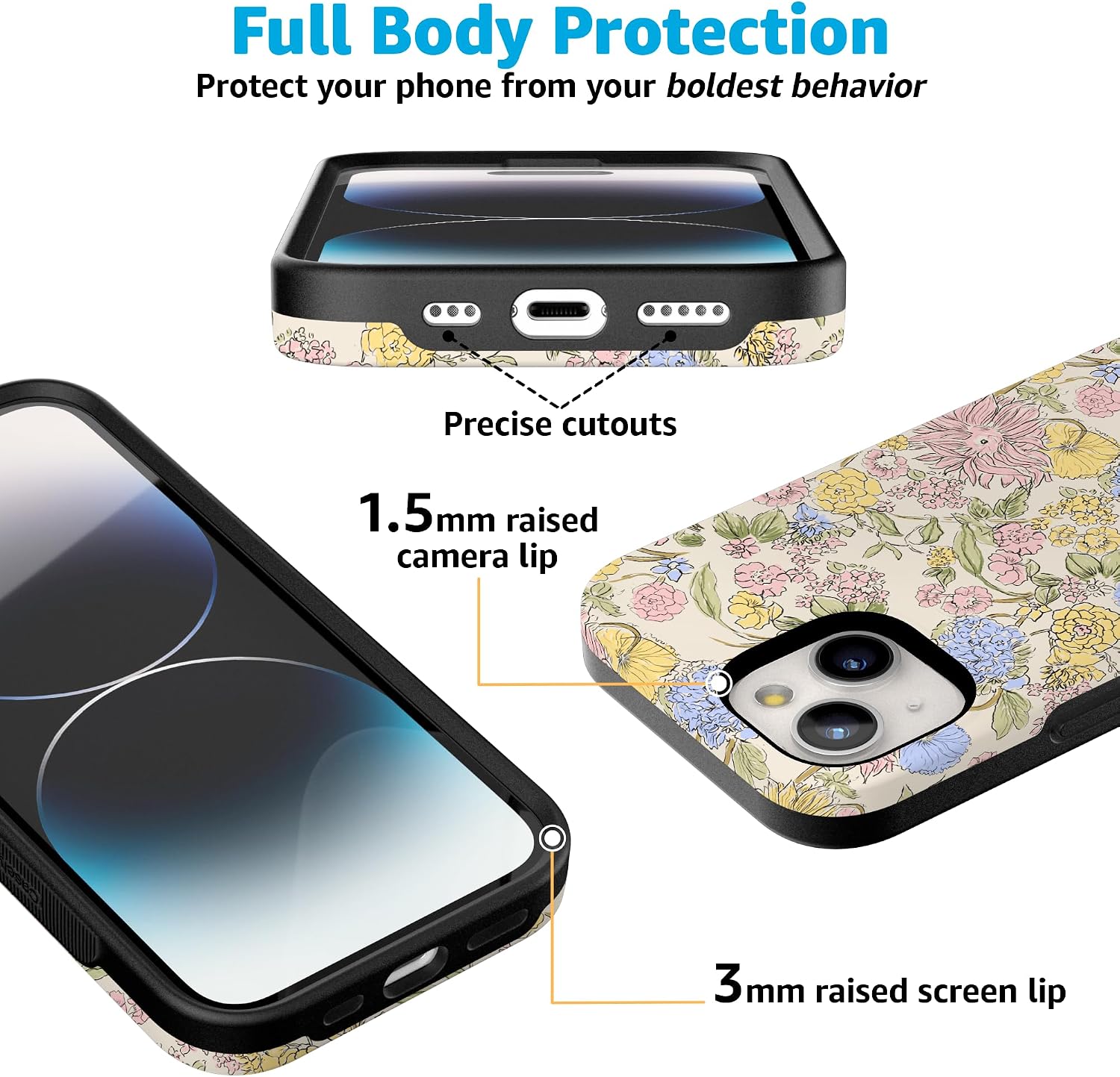 81MlK5hF-2L._AC_SL1500_ Casely iPhone 15 Case | Prairie Blooms | Pastel Floral | Bold Protective Design | Compatible with MagSafe
