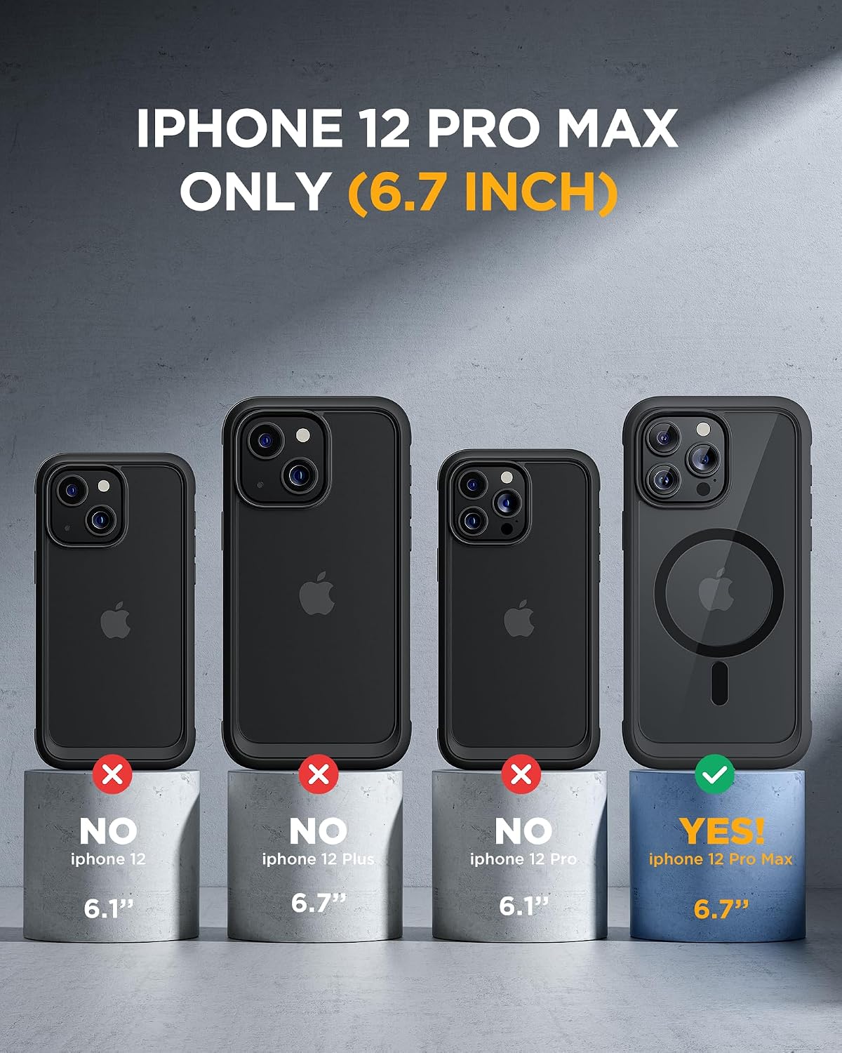 Miracase Magnetic for iPhone 12 Pro Max Case [Compatible with MagSafe] Full-Body Phone case with Built-in Glass Screen Protector& Camera Protector, Military Drop Proof 12 Pro Max Cover, Black