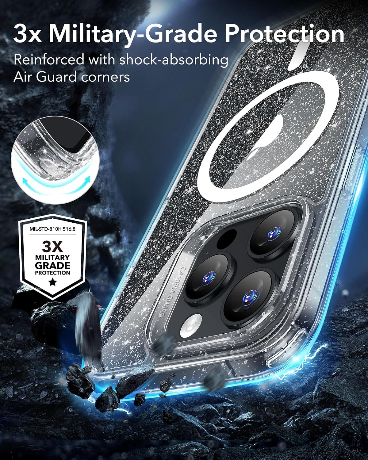 81OKQ8K7PcL._AC_SL1500_ ESR for iPhone 16 Pro Case, Camera Control Cover, Compatible with MagSafe, Shockproof Military-Grade Protection, Magnetic Phone Case for iPhone 16 Pro, Classic Hybrid Case, Clear Shimmer