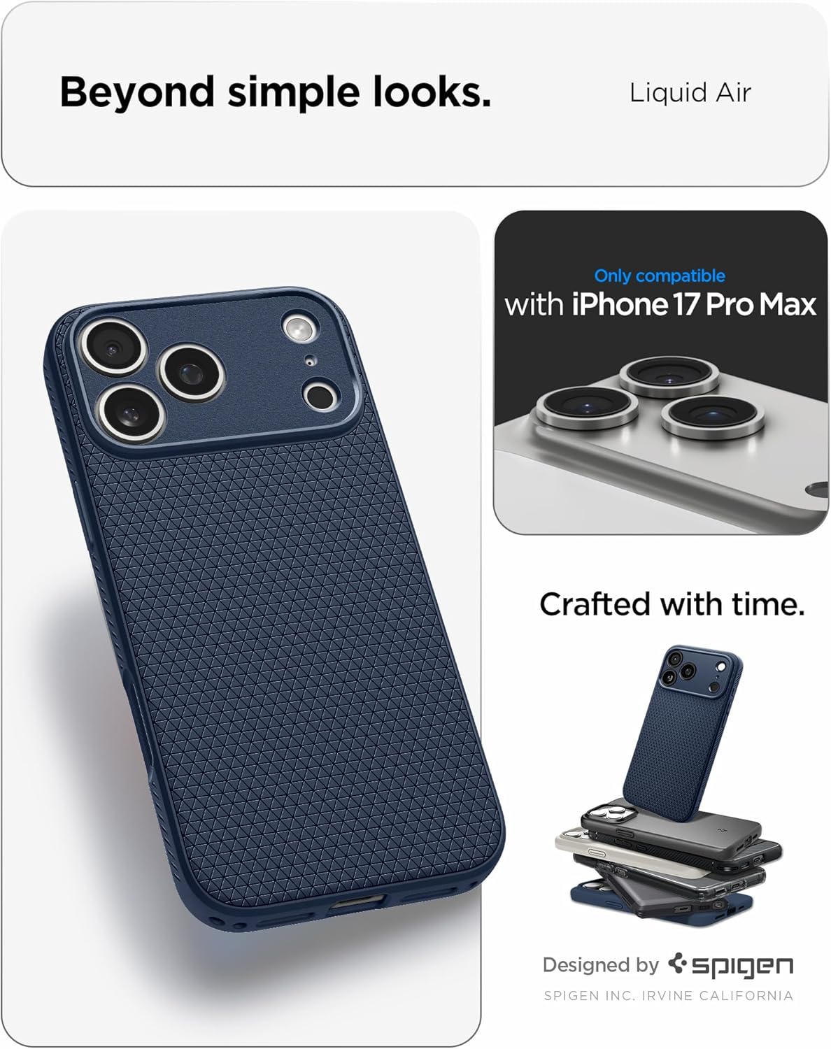 Spigen for iPhone 17 Pro Max Case, Liquid Air [TPU Covered Camera Control] [No Magnet Ring] [Military-Grade Protection] - Navy Blue