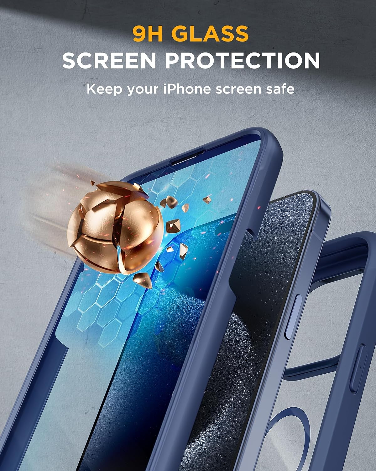 Miracase Magnetic for iPhone 12 Pro Max Case [Compatible with MagSafe] Full-Body Phone case with Built-in Glass Screen Protector& Camera Protector, Military Drop Proof 12 Pro Max Cover, Blue