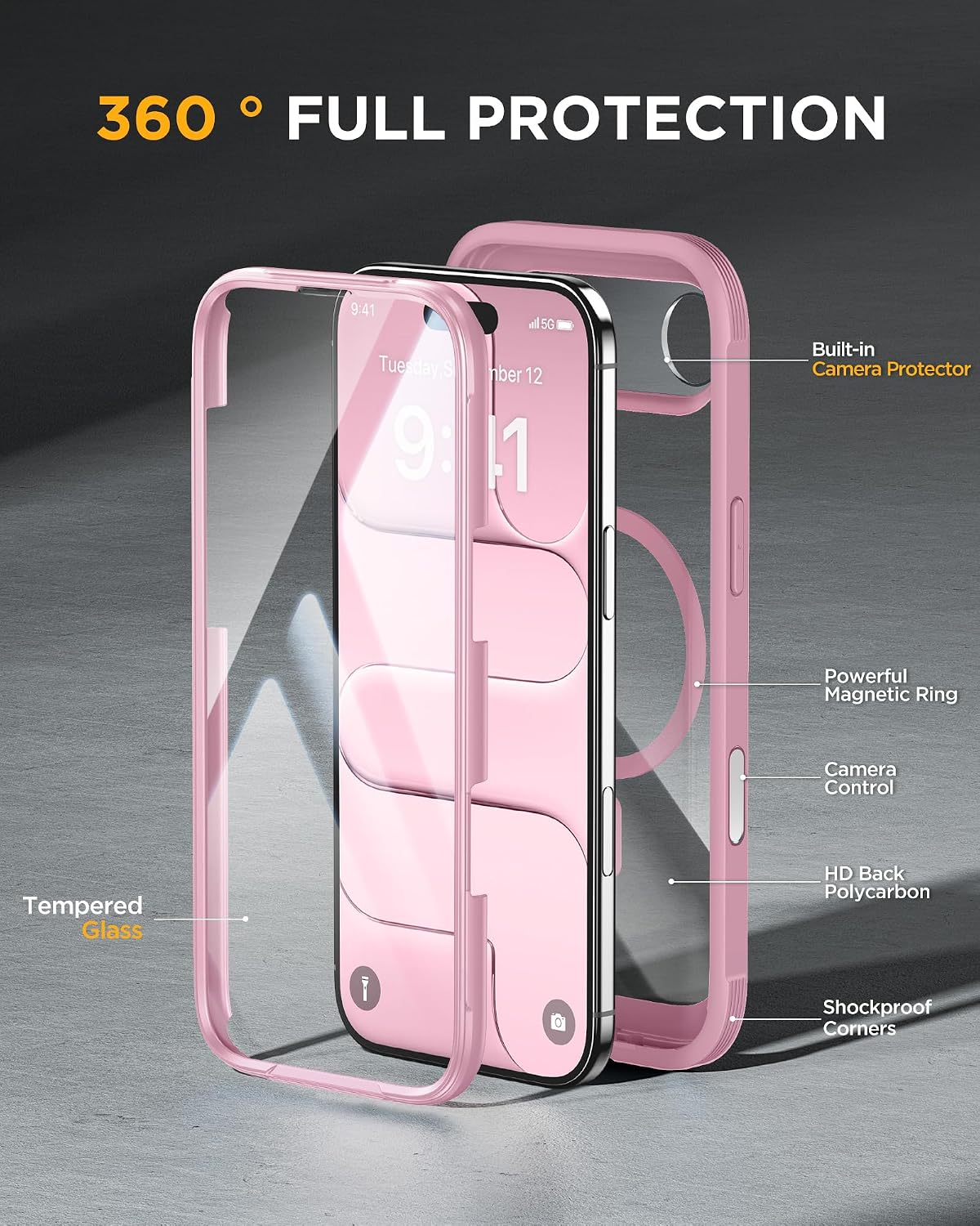 Miracase Magnetic for iPhone Air Case 6.5" [Compatible with MagSafe] Full-Body Phone Case with Built-in Glass Screen Protector & Camera Control,Drop Proof iPhone 17 Air Case Cover, Lilac