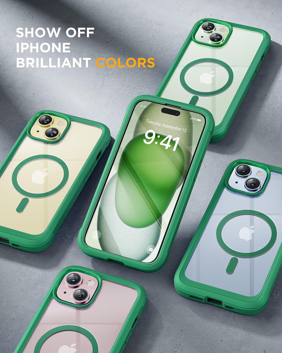 Miracase Magnetic for iPhone 15 Plus Case 6.7'' [Compatible with Magsafe] Full-Body Military Drop Proof 15 Plus Phone Case Cover with Built-in 9H Tempered Glass Screen Protector,Magnetic Green
