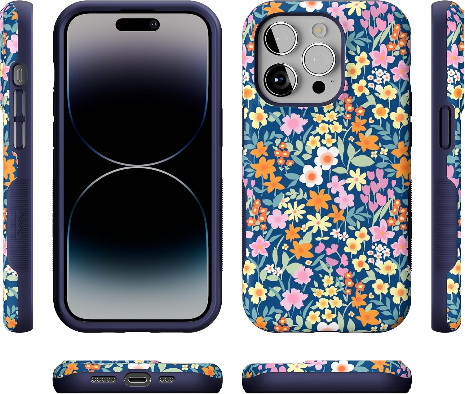 81Srd1LZwlL._AC_SL1500_ Casely iPhone 14 Pro Case | Full Bloom | Navy Floral | Bold Protective Design | Compatible with MagSafe