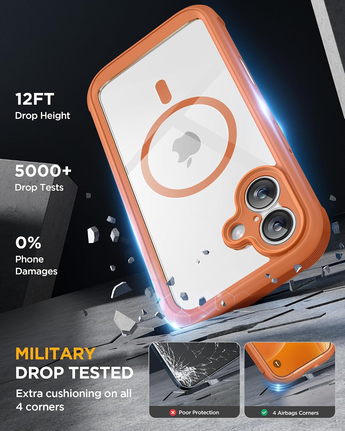 81Sroh6BMoL._AC_SL1500_ Miracase for iPhone 17 Case 6.3'', Full-Body Military Grade Drop Protection Outdoor Phone case with Built-in Glass Screen &Camera Control,Easy Installation,No Gap,Compatible with MagSafe, Orange