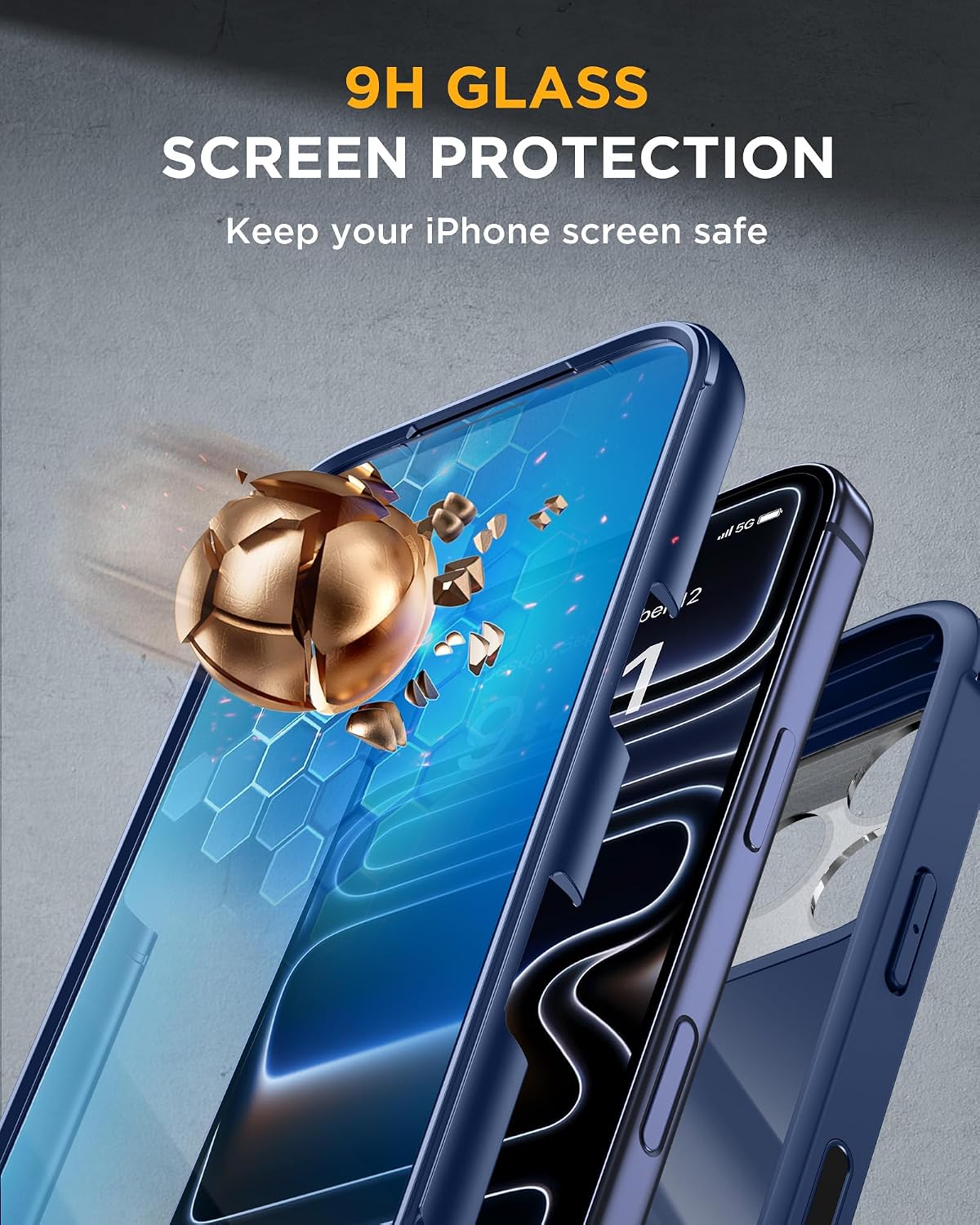 Miracase for iPhone 17 Pro Max Case with 360° Magnetic Ring Stand [Magnetic with Magsafe] Full-Body Drop Proof Bumper Phone Case with Built-in 11H Tempered Glass Screen Protector,Blue