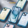 Miracase Glass Series for iPhone 15 Case [Compatible with MagSafe] Full-Body Magnetic Bumper Case with Built-in 9H Tempered Glass Anti-Fingerprint Screen Protector + Camera Lens Protector, Sea Blue