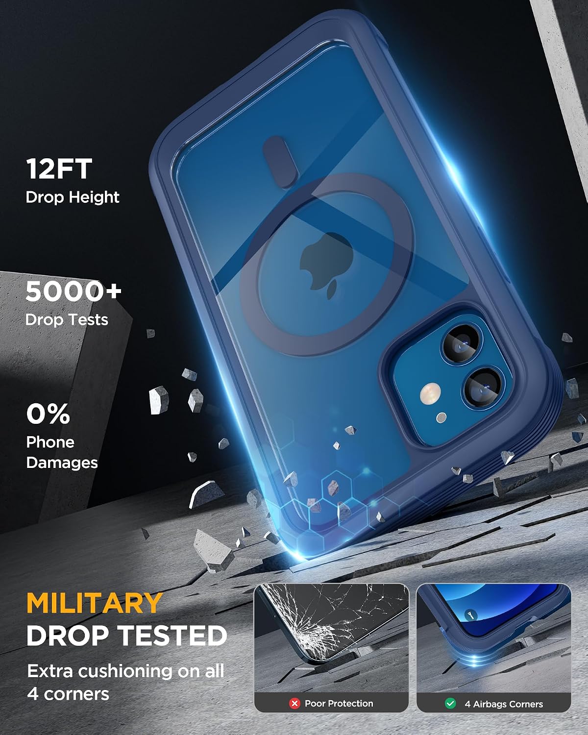 Miracase Magnetic for iPhone 12 mini Case, [360 Full-Body Protection & Complete Camera Guard], Drop & Scratch-Resistant, Shockproof, Stylish Clear iPhone Case, iPhone 12 mini Cover, Blue