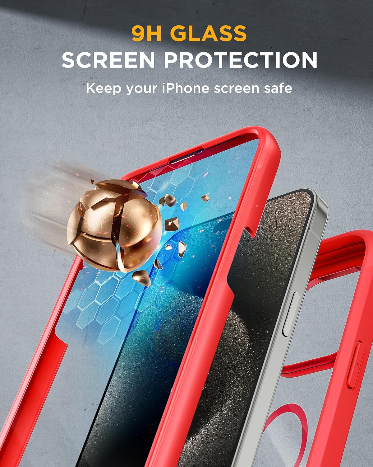81VX4muItIL._AC_SL1500_ Miracase Magnetic for iPhone 15 Pro Case Full-Body Bumper Phone case with Built-in Glass Screen Protector& Camera Protector, Military Drop Proof 15 Pro Cover, Magnetic Red
