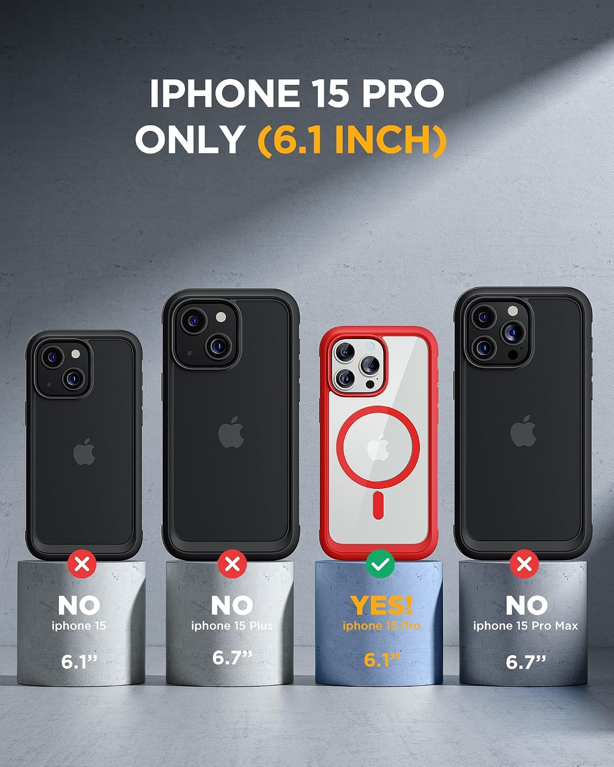 81VZBysDtHL._AC_SL1500_ Miracase Magnetic for iPhone 15 Pro Case Full-Body Bumper Phone case with Built-in Glass Screen Protector& Camera Protector, Military Drop Proof 15 Pro Cover, Magnetic Red