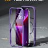 Miracase Magnetic for iPhone 13 Pro Max Case 6.7 inch, (Compatible with MagSafe) Upgrade Full-Body Clear Phone Bumper Case with Built-in 9H Tempered Glass Screen Protector, Magnetic Purple