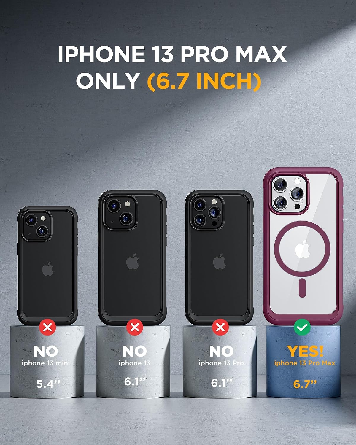 81Wef56DkQL._AC_SL1500_ Miracase Magnetic for iPhone 13 Pro Max Case 6.7 inch, (Compatible with MagSafe) Upgrade Full-Body Clear Phone Bumper Case with Built-in 9H Tempered Glass Screen Protector, Magnetic Wine Red