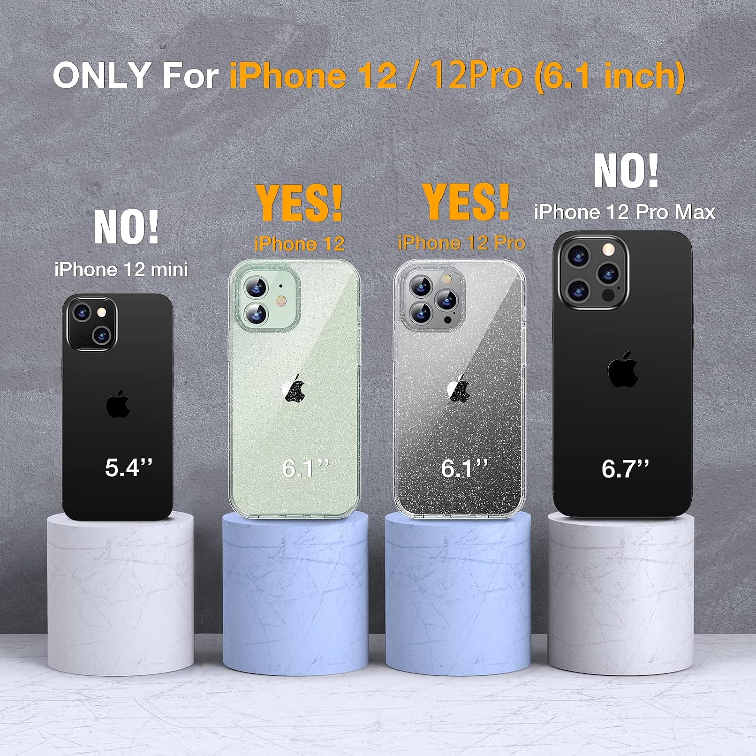 81XVhS-ulAL._AC_SL1500_ Miracase Glass Series for iPhone 12/12 Pro Case 6.1 inch, Upgraded Full-Body Rugged Phone Bumper Case Cover with Built-in 9H Tempered Glass Screen Protector and Camera Protector, Clear Glitter