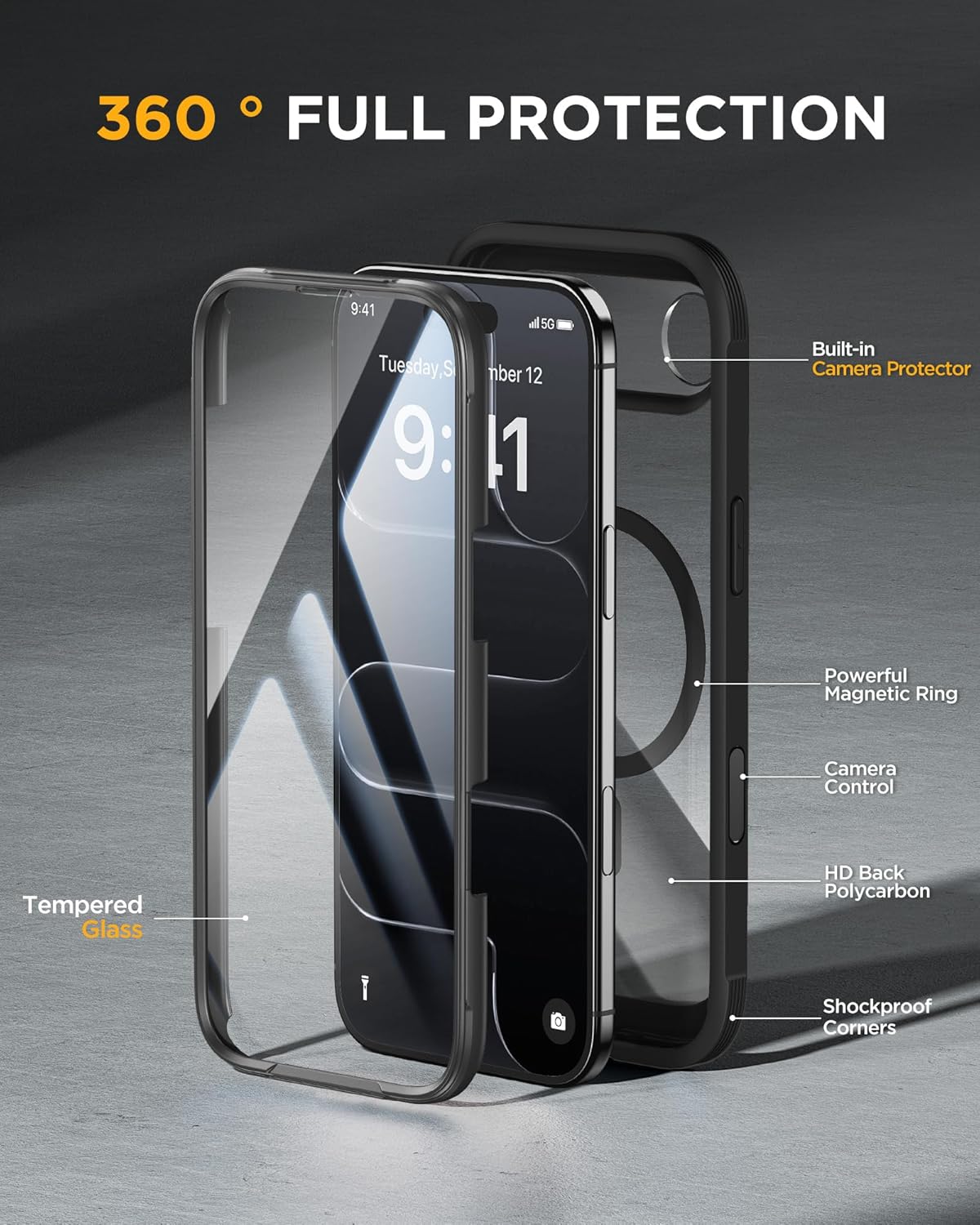 81Y67epr2L._AC_SL1500_ Miracase Magnetic for iPhone Air Case 6.5" with Camera Control, Full Body Bumper Anti-Bend Slim Phone Case 17 Air, Built-in No-Bubble Tempered Glass Screen Protector, Fit for MagSafe, Black
