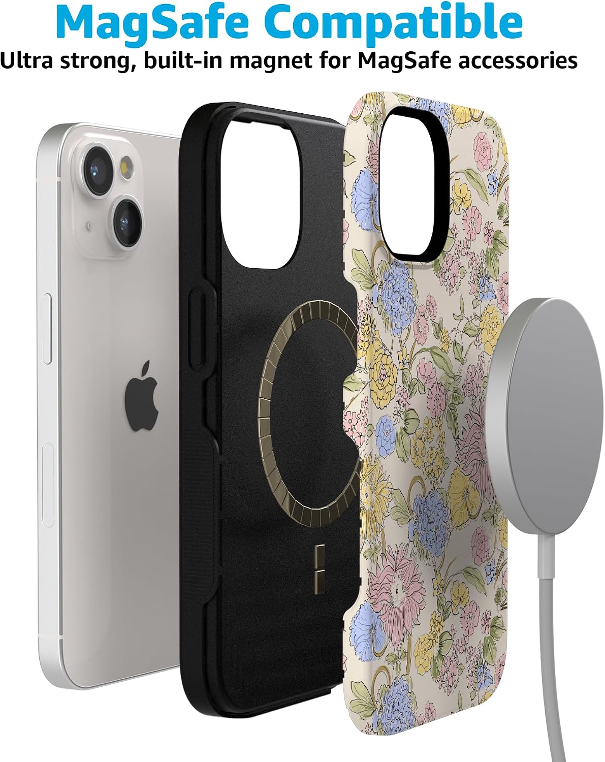 81YHvicLrdL._AC_SL1500_ Casely iPhone 15 Case | Prairie Blooms | Pastel Floral | Bold Protective Design | Compatible with MagSafe