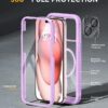 Miracase Glass Series for iPhone 15 Case [Compatible with MagSafe] Full-Body Magnetic Bumper Case with Built-in 9H Tempered Glass Screen Protector + Camera Lens Protector, Light Purple
