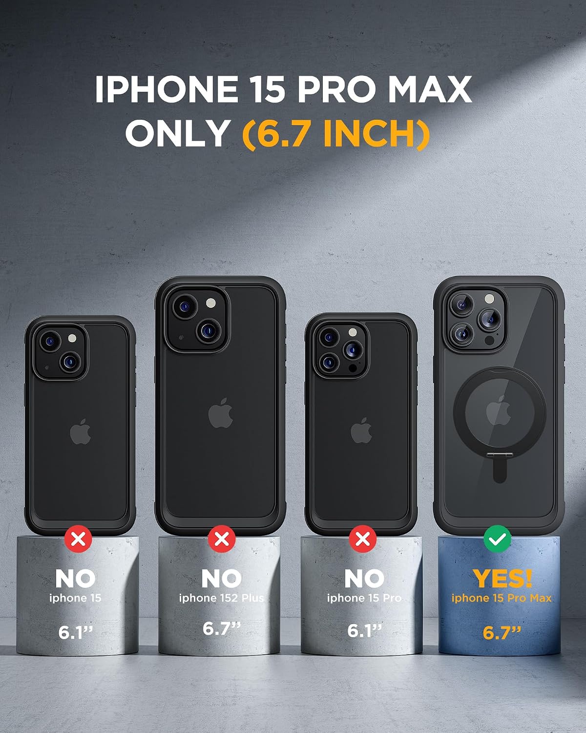 Miracase for iPhone 15 Pro Max Case with 360° Magnetic Ring Stand [Compatible with Magsafe] Full-Body Drop Proof Bumper Phone Case with Built-in 9H Tempered Glass Screen Protector,Black