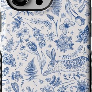 Casely iPhone 13 Pro Case | Blue Vintage Rabbits in Spring Flowers | Compatible with MagSafe | Bold Protective Design