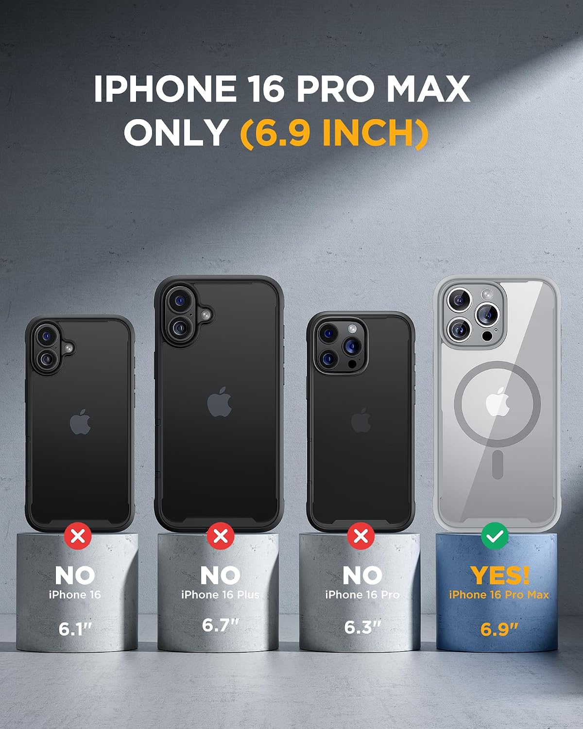 Miracase for iPhone 16 Pro Max Case 6.9'', [Bubble Free] Full-Body Phone case with Built-in Full Glass Screen &Lens Protector,Compatible with MagSafe,Drop Proof 16 Pro Max Cover, Grey