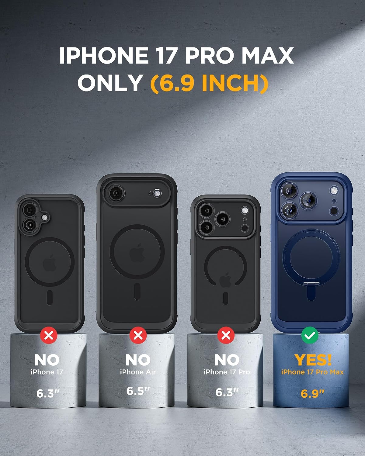 Miracase for iPhone 17 Pro Max Case with 360° Magnetic Ring Stand [Magnetic with Magsafe] Full-Body Drop Proof Bumper Phone Case with Built-in 11H Tempered Glass Screen Protector,Blue
