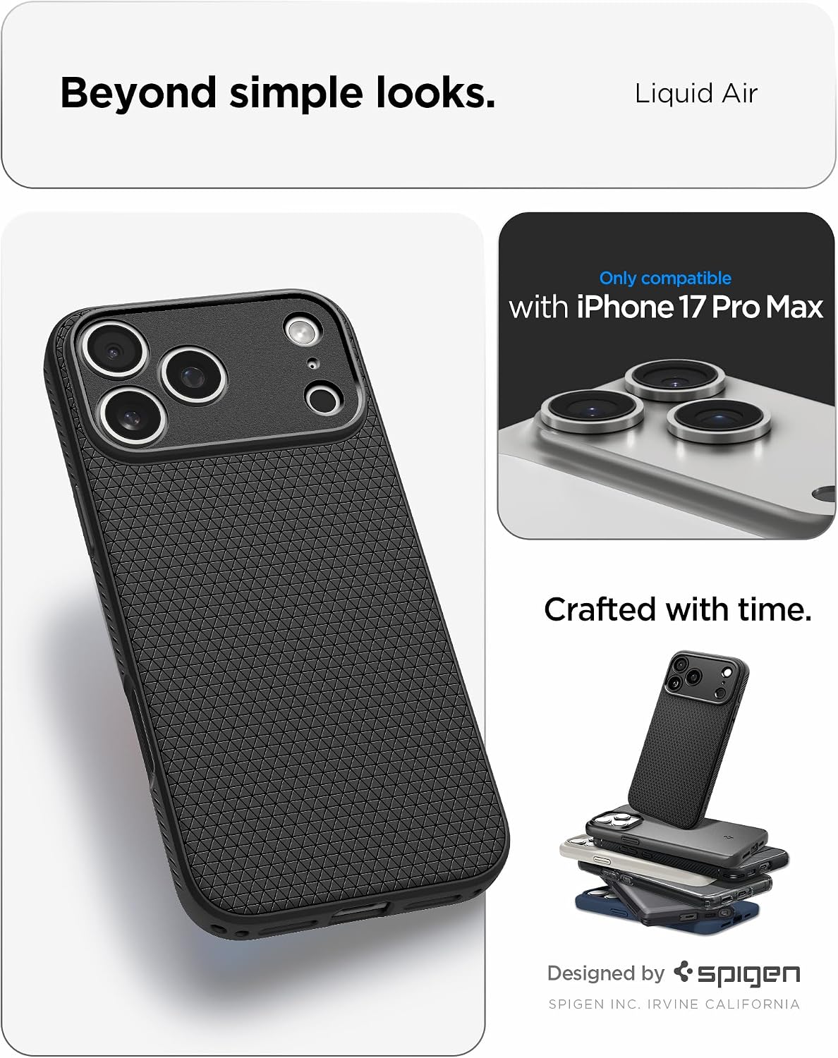 Spigen for iPhone 17 Pro Max Case, Liquid Air [TPU Covered Camera Control] [No Magnet Ring] [Military-Grade Protection] - Matte Black