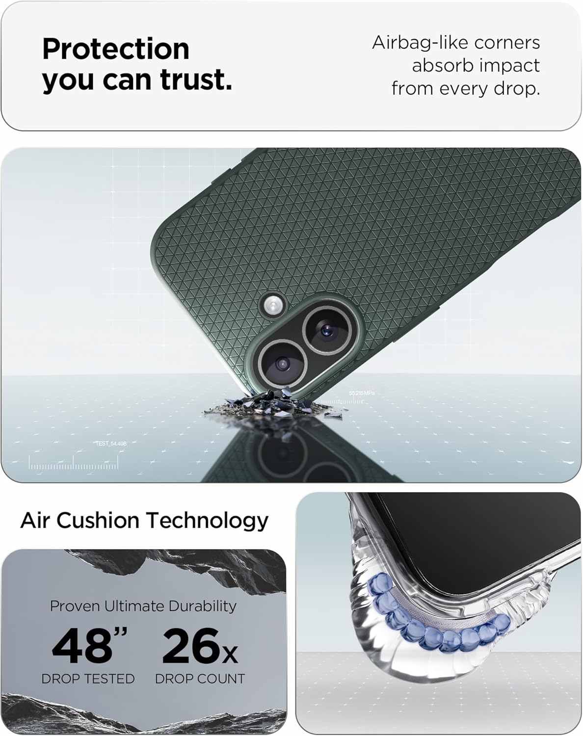 Spigen for iPhone 17 Case, Liquid Air [TPU Covered Camera Control] [No Magnet Ring] [Military-Grade Protection] - Abyss Green