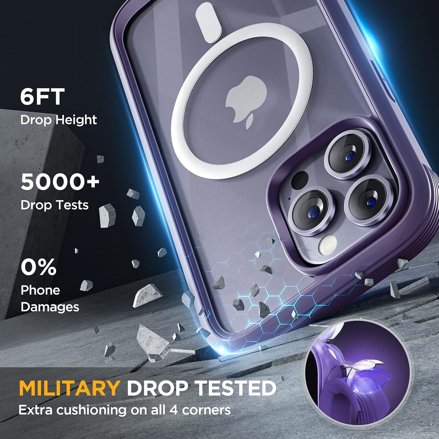 81gAavAgK7L._AC_SL1500_ Miracase Magnetic for iPhone 14 Pro Case 6.1 inch, (Compatible with MagSafe) Upgrade Full-Body Clear Phone Bumper Case with Built-in 9H Tempered Glass Screen Protector, Magnetic Purple