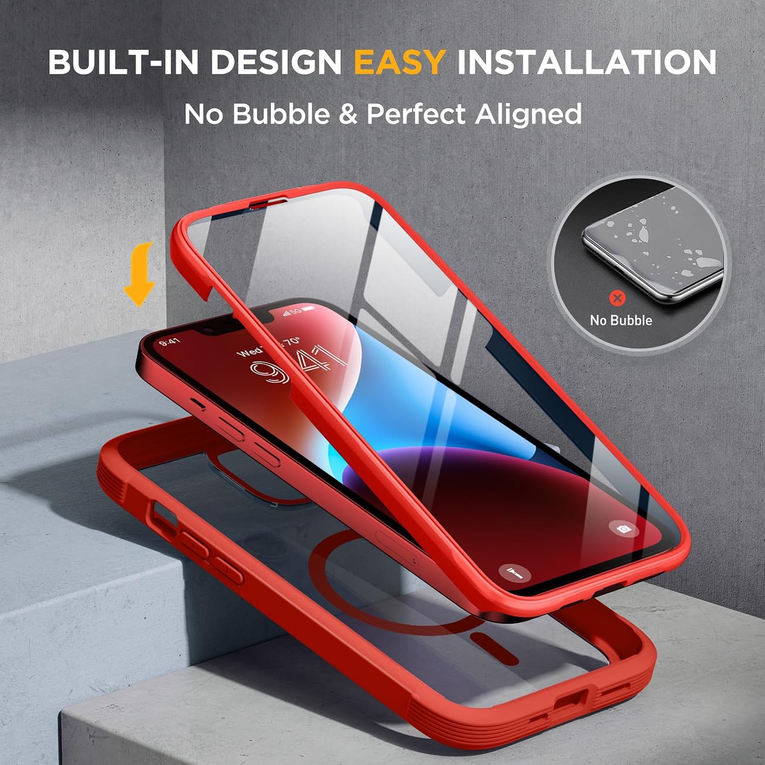 81gKUdRaywL._AC_SL1500_ Miracase Glass Series Designed for iPhone 14 Plus Case 6.7 inch, 2023 Upgrade Full-Body Magnetic Clear Case with Built-in 9H Tempered Glass Screen Protector,Compatible with MagSafe, Red