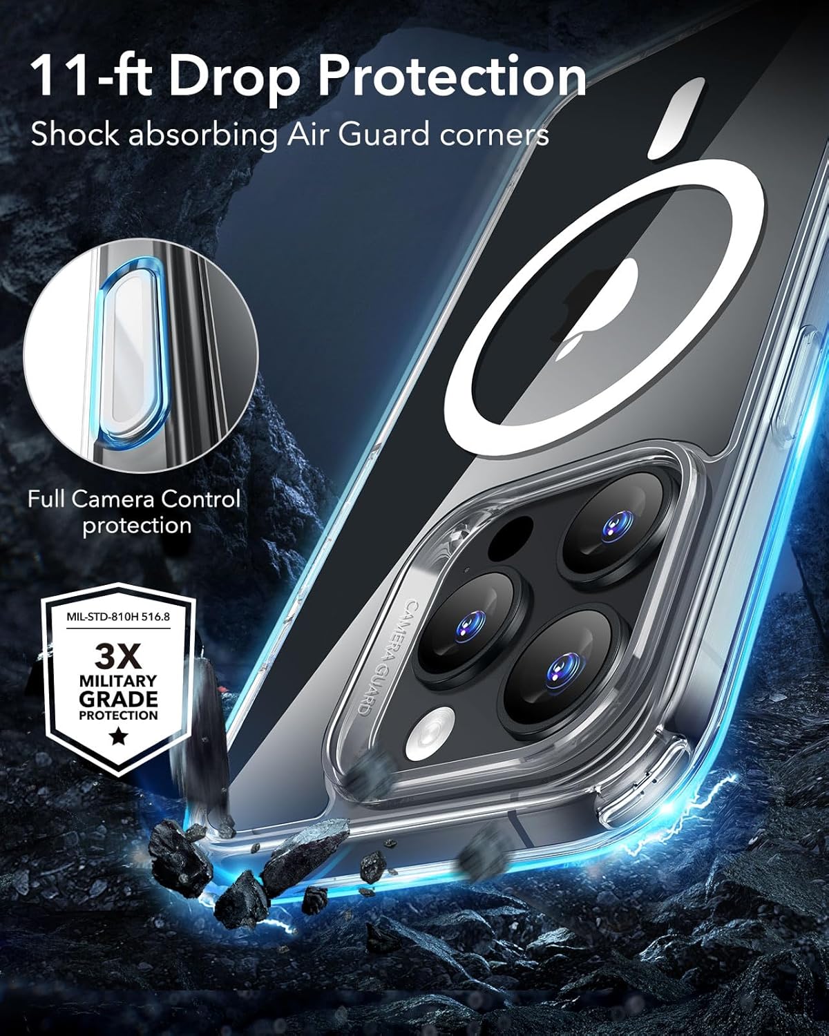81h3ivVojDL._AC_SL1500_ ESR for iPhone 16 Pro Case, Camera Control Cover, Compatible with MagSafe, Shockproof Military-Grade Protection, Magnetic Phone Case for iPhone 16 Pro, Classic Hybrid Case, Clear Grey
