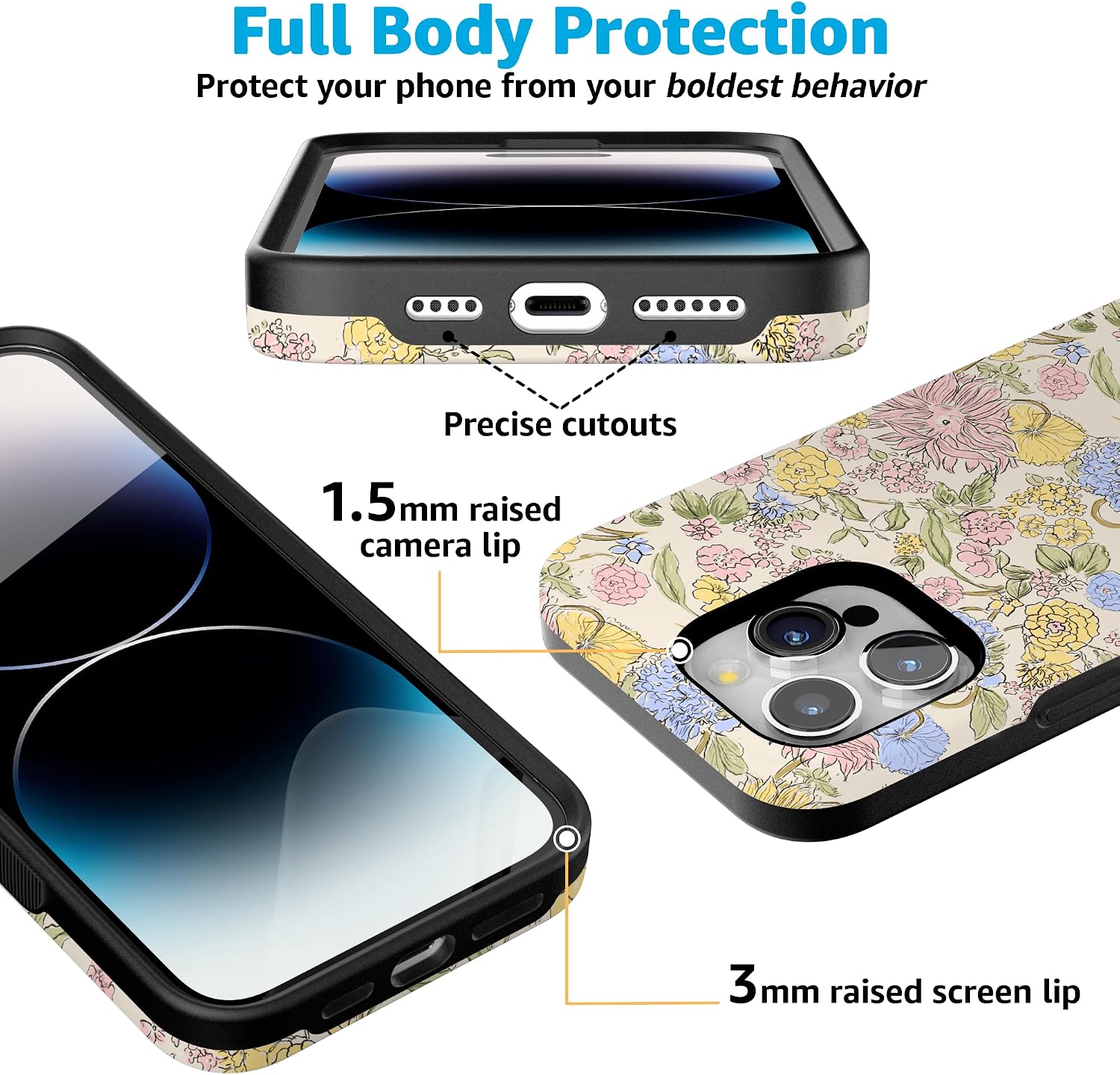 81i9Chjmx5L._AC_SL1500_ Casely iPhone 15 Pro Case | Prairie Blooms | Pastel Floral | Bold Protective Design | Compatible with MagSafe