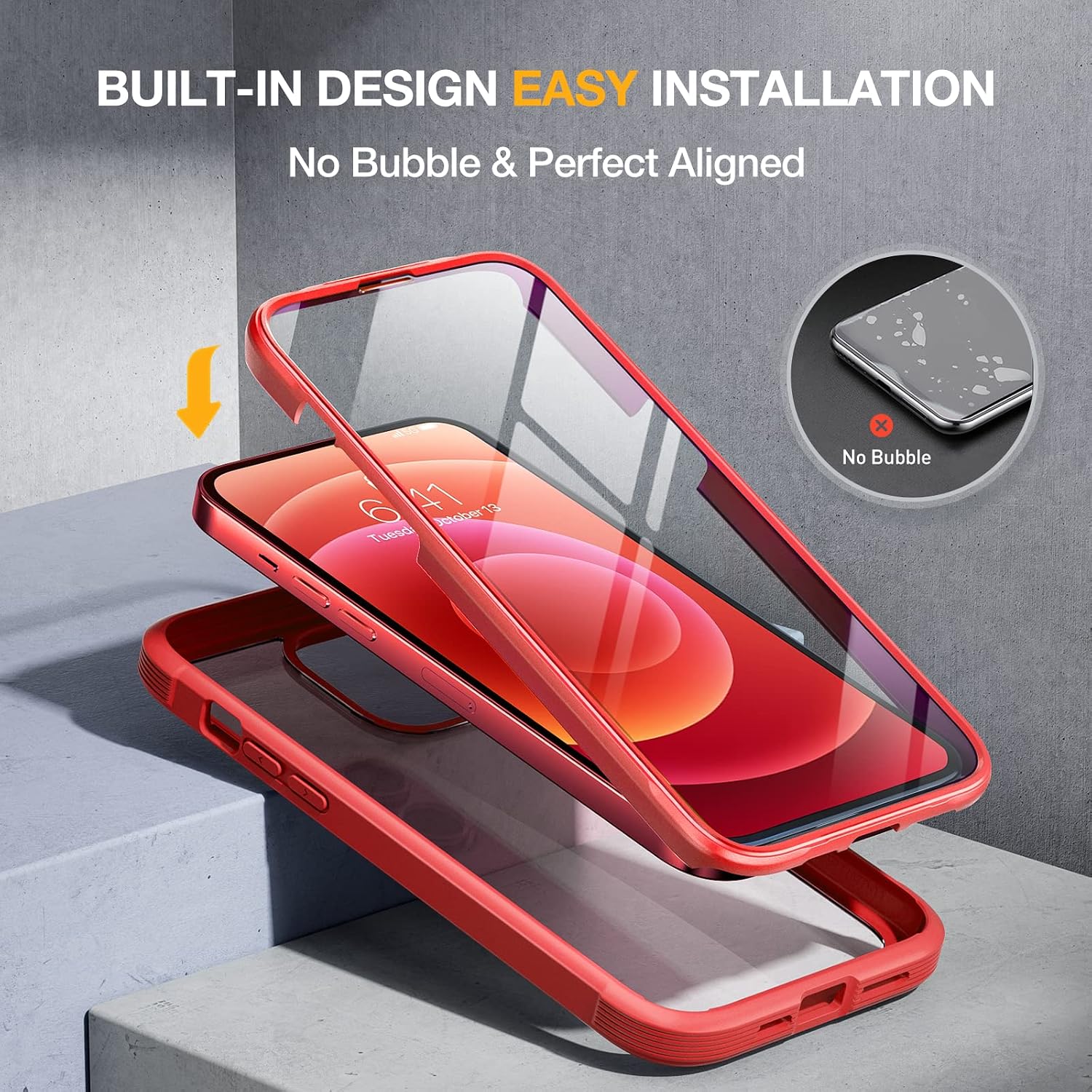 81iWYvWPyL._AC_SL1500_ Miracase Glass Series for iPhone 12/12 Pro Case 6.1 inch, Upgraded Full-Body Rugged Phone Bumper Case Cover with Built-in 9H Tempered Glass Screen Protector and Camera Protector, Red