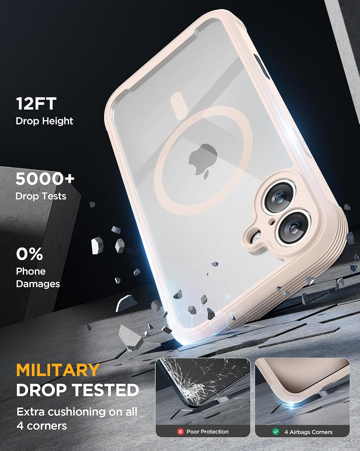 Miracase Magnetic for iPhone 16 Plus Case Full-Body Phone with Built-in Glass Screen Protector, [Compatible with MagSafe] Military Drop Proof 16 Plus Cover Bumper, Desert