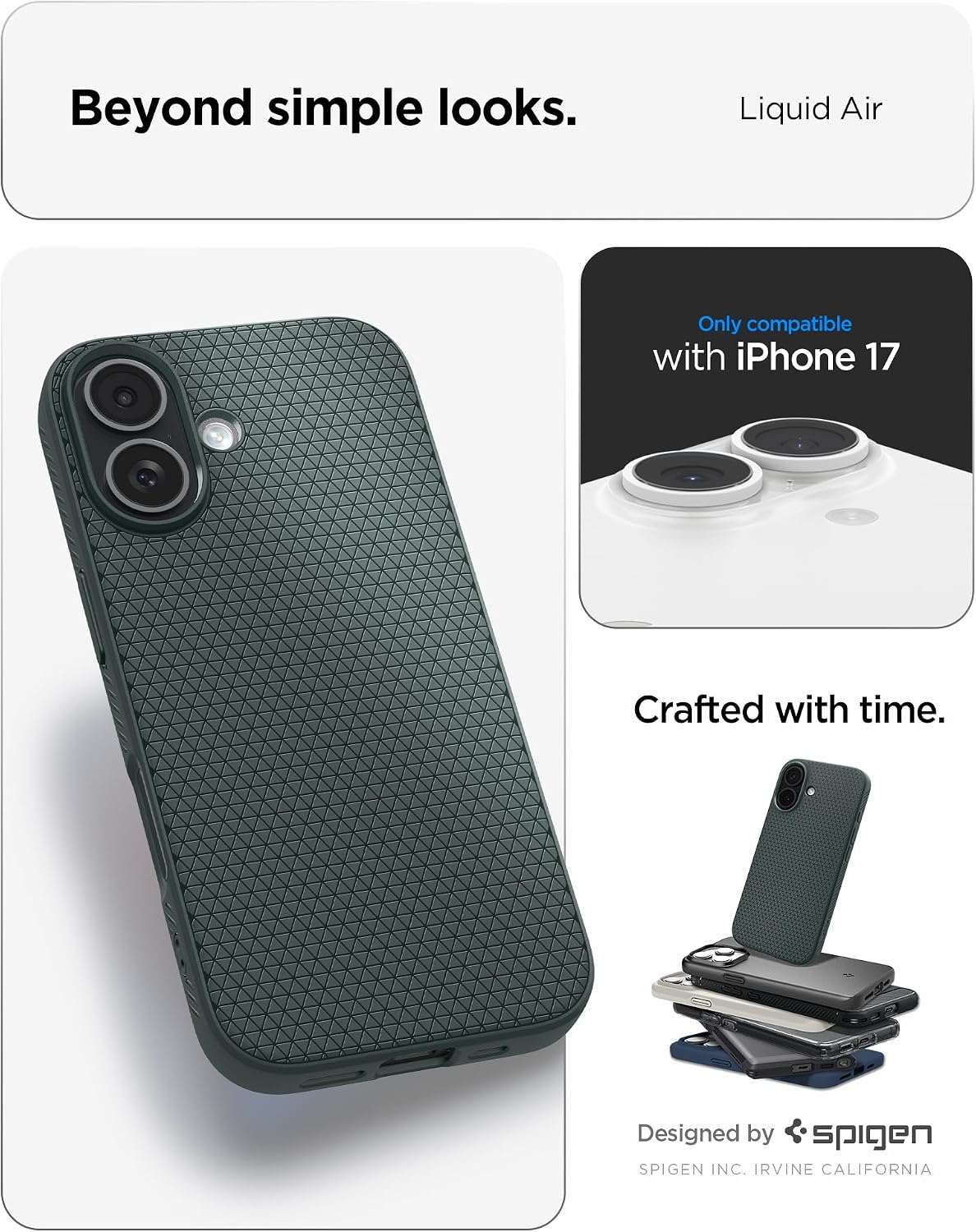 Spigen for iPhone 17 Case, Liquid Air [TPU Covered Camera Control] [No Magnet Ring] [Military-Grade Protection] - Abyss Green