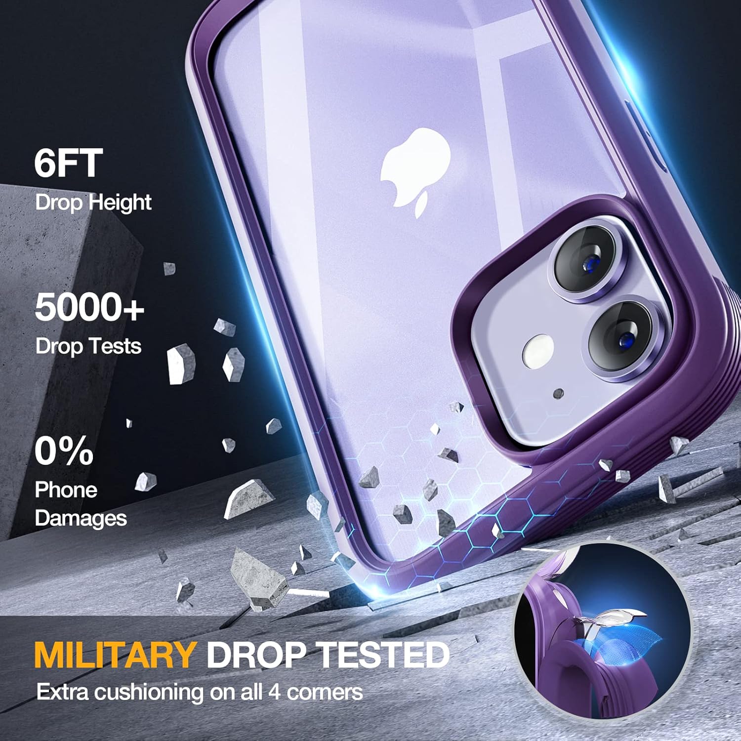 81jXNJGLIHL._AC_SL1500_ Miracase Glass Series for iPhone 12/12 Pro Case 6.1 inch, Upgraded Full-Body Rugged Phone Bumper Case Cover with Built-in 9H Tempered Glass Screen Protector and Camera Protector, Purple