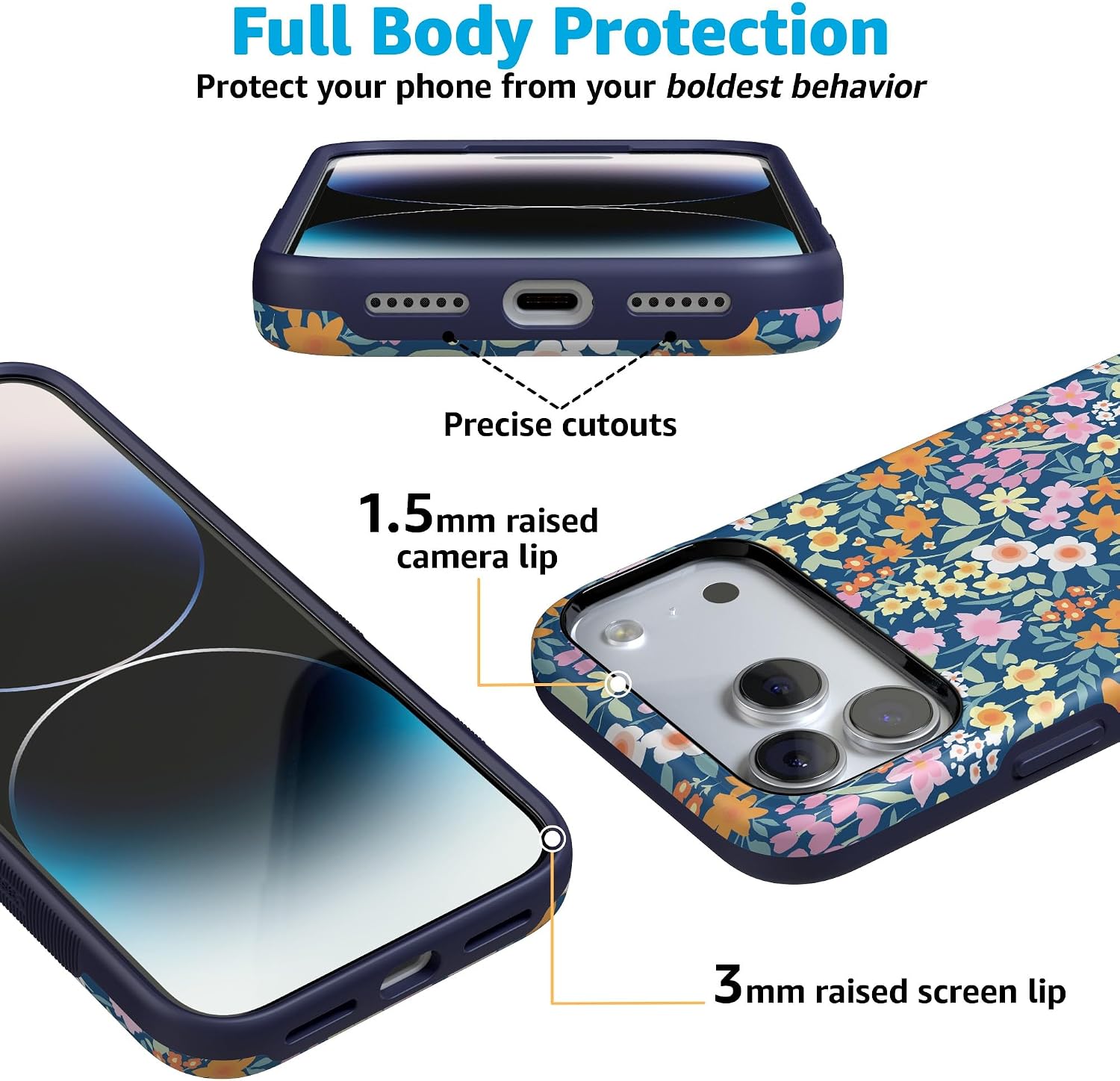 81kWqKl8E6L._AC_SL1500_ Casely iPhone 17 Pro Case | Full Bloom | Navy Floral | Bold Protective Design | Compatible with MagSafe