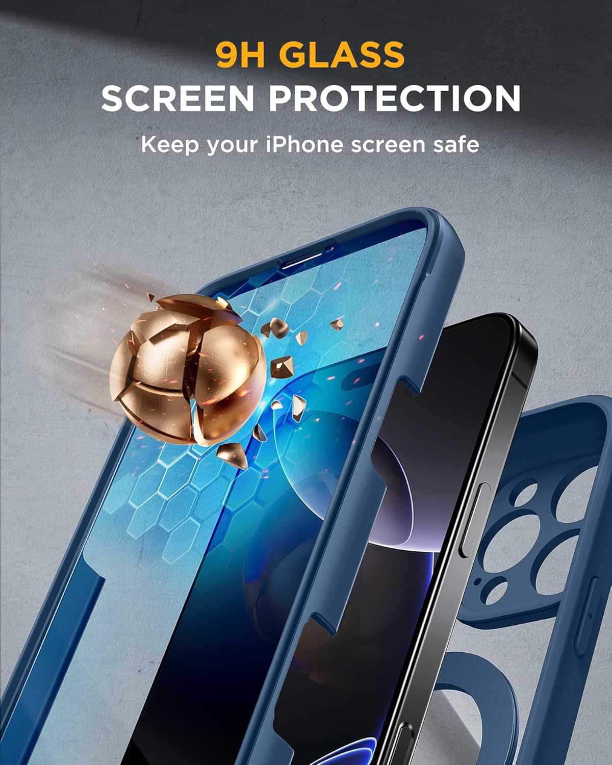 Miracase for iPhone 16 Pro Case with 360° Magnetic Ring Stand [Compatible with Magsafe] Full-Body Drop Proof Bumper Phone Case with Built-in 10H Tempered Glass Screen Protector,Blue