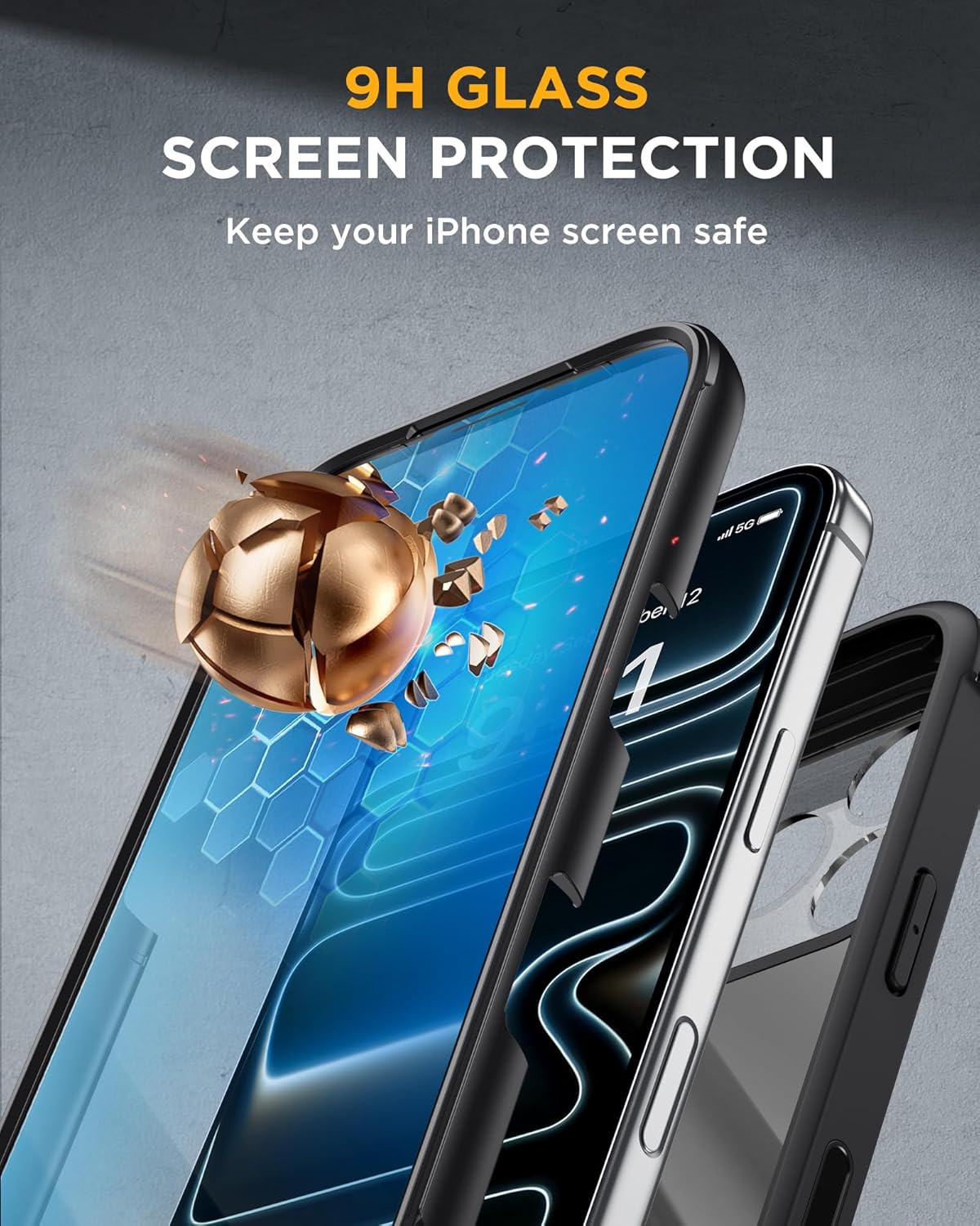 Miracase for iPhone 17 Pro Max Case with 360° Magnetic Ring Stand [Compatible with Magsafe] Full-Body Drop Proof Bumper Phone Case with Built-in 9H Tempered Glass Screen Protector,Black