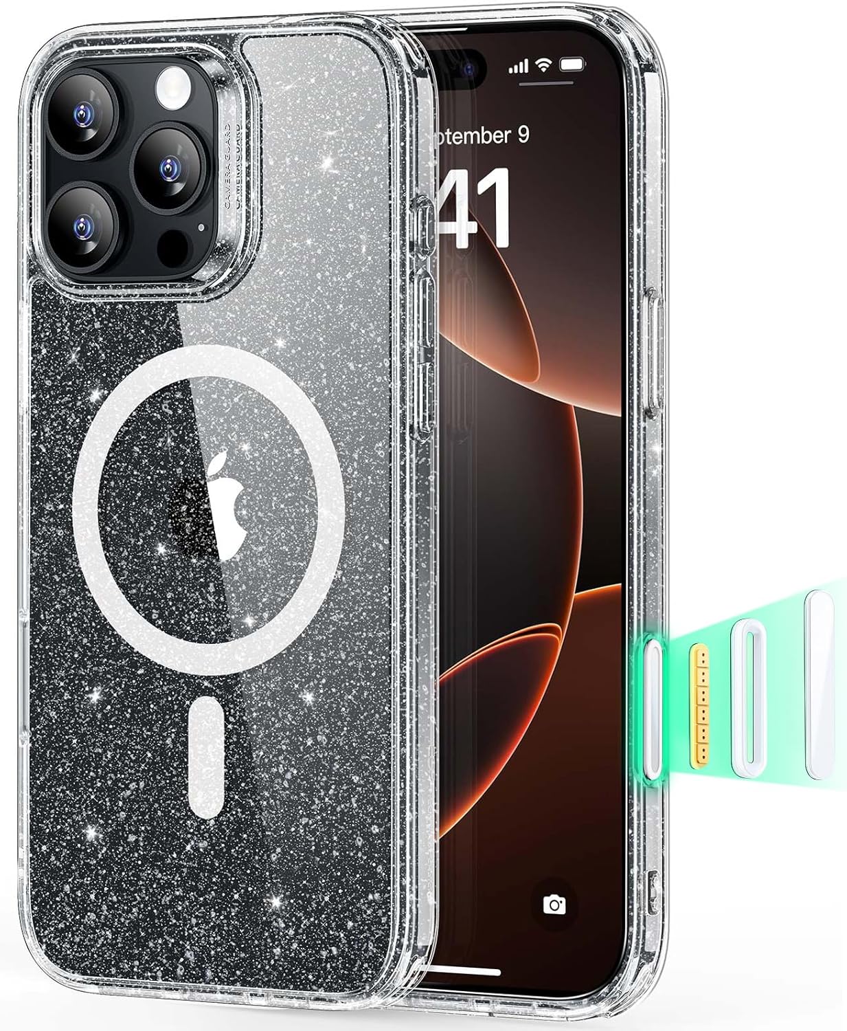 81lmndxrH0L._AC_SL1500_ ESR iPhone 16 Pro Max Case, Camera Control Cover, Compatible with MagSafe, Shockproof Military-Grade Protection, Magnetic Phone Case for iPhone 16 Pro Max, Classic Hybrid Case, Clear Shimmer