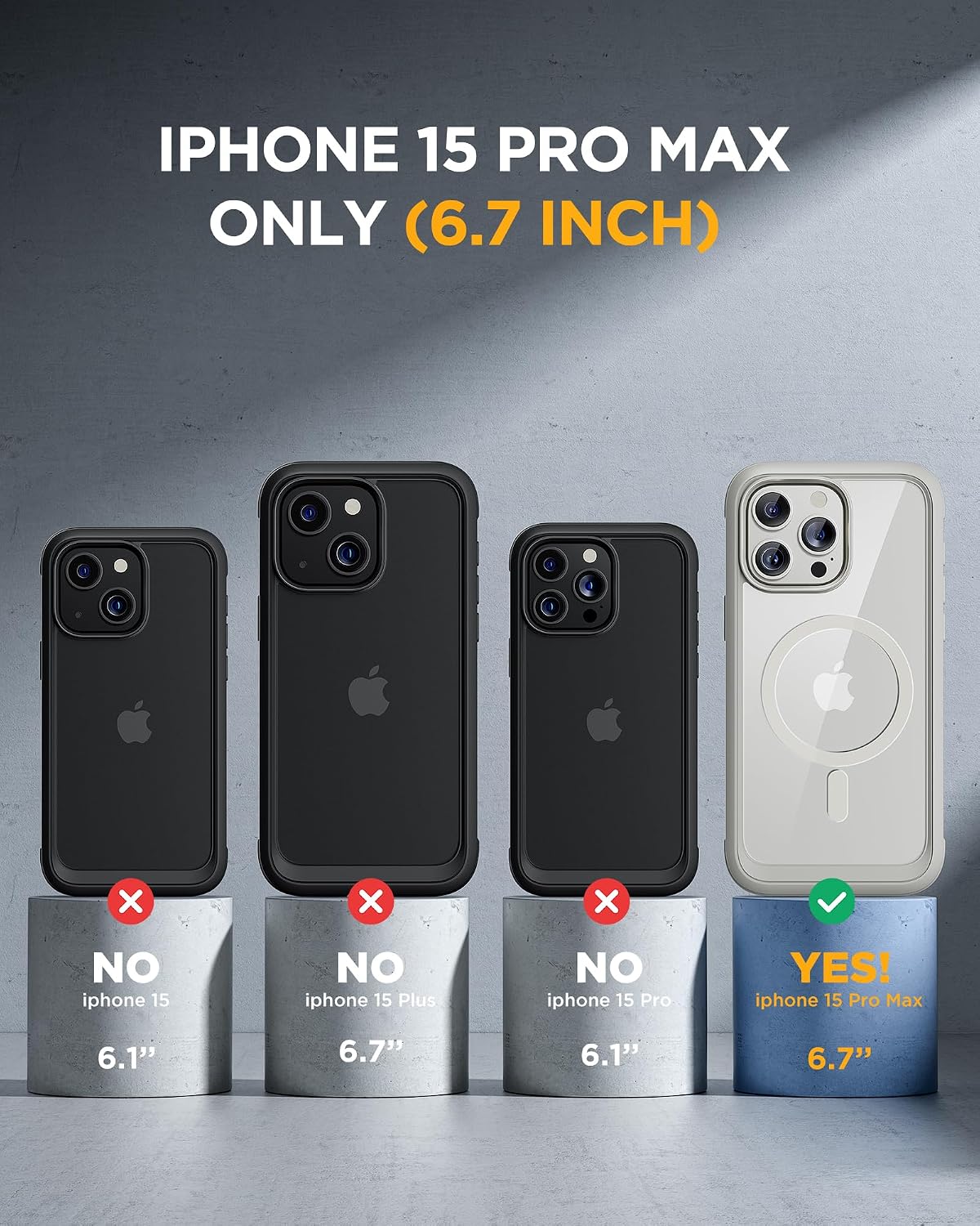 Miracase Magnetic for iPhone 15 Pro Max Case 6.7'' [Compatible with Magsafe] Full-Body Drop Proof Phone Case for iPhone 15 Pro Max with Built-in 9H Tempered Glass Screen Protector,Grey Titanium