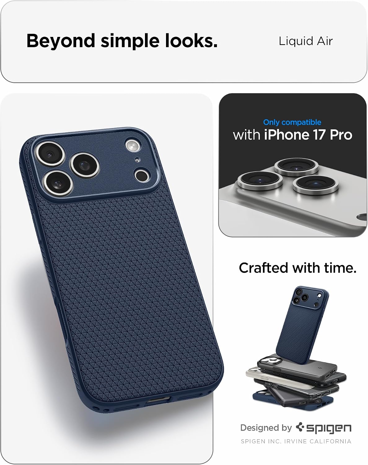 Spigen for iPhone 17 Pro Case, Liquid Air [TPU Covered Camera Control] [No Magnet Ring] [Military-Grade Protection] - Navy Blue