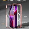 Miracase Magnetic for iPhone 13 Pro Max Case 6.7 inch, (Compatible with MagSafe) Upgrade Full-Body Clear Phone Bumper Case with Built-in 9H Tempered Glass Screen Protector, Magnetic Clear Pink