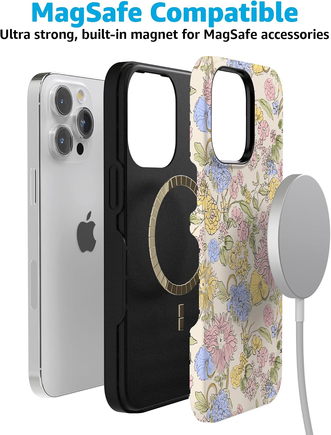 81nb768bZxL._AC_SL1500_ Casely iPhone 15 Pro Case | Prairie Blooms | Pastel Floral | Bold Protective Design | Compatible with MagSafe