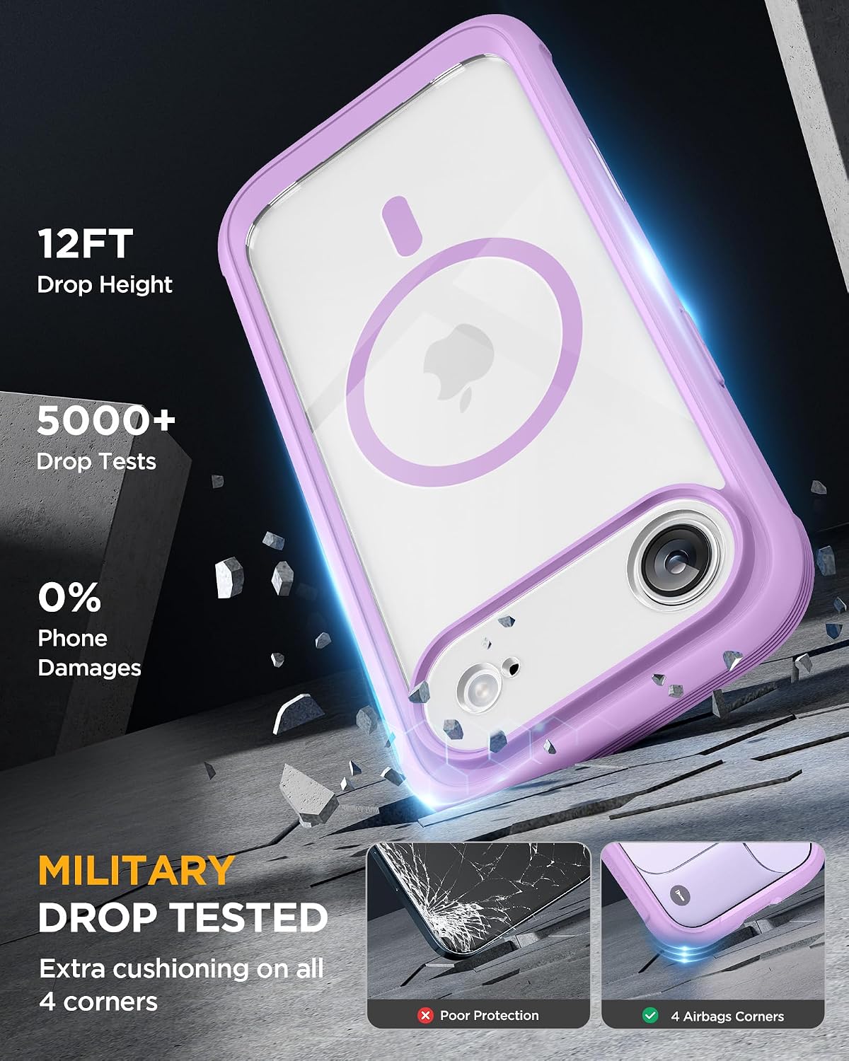 Miracase Magnetic for iPhone Air Case 6.5" [Compatible with MagSafe] Full-Body Phone Case with Built-in Glass Screen Protector & Camera Control,Drop Proof iPhone 17 Air Case Cover, Purple